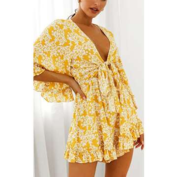 PRETTYGARDEN Floral Plunge Neck Romper for Women