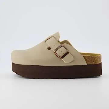 CUSHIONAIRE Women's Loom Cork Footbed Platform Clog – Comfortable Vegan Leather, Arch Support, All...