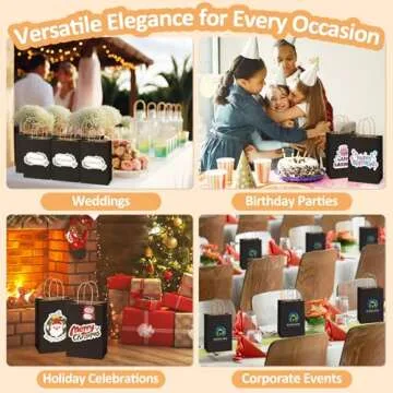 BagDream Recyclable Kraft Paper Gift Bag, 8x4.25x10.5 Inches, 100Pcs, Black, with Handles, Bulk, FSC Compliant, Multipurpose