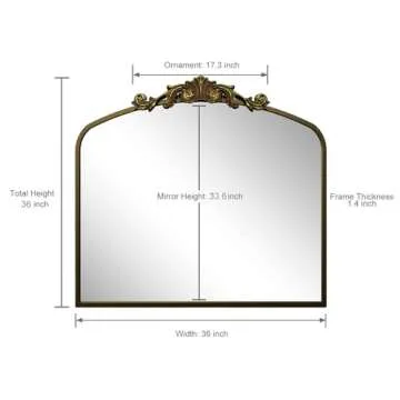 SMIROR Arched Gold Antique Mirror 36x36, Arch Vintage Mirror Over Fireplace, Metal Framed Baroque Mirror for Bathroom Vanity Mantel