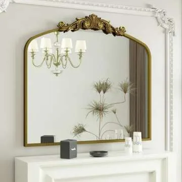 SMIROR Arched Gold Antique Mirror 36x36, Arch Vintage Mirror Over Fireplace, Metal Framed Baroque Mirror for Bathroom Vanity Mantel
