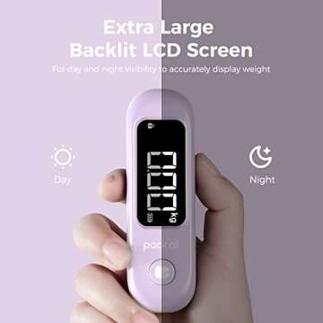pack all 110 Lbs Luggage Scale, Digital Handheld Baggage Scale, Travel Suitcase Weight Scale with LCD Display, Battery Included, Purple