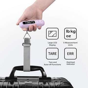 pack all 110 Lbs Luggage Scale, Digital Handheld Baggage Scale, Travel Suitcase Weight Scale with LCD Display, Battery Included, Purple