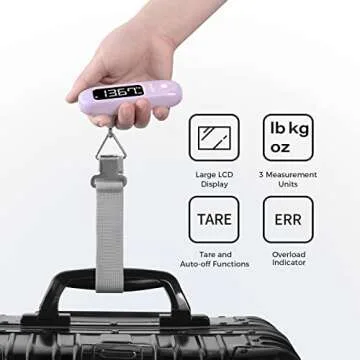 pack all 110 Lbs Luggage Scale, Digital Handheld Baggage Scale, Travel Suitcase Weight Scale with LCD Display, Battery Included, Purple