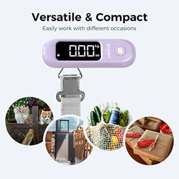pack all 110 Lbs Luggage Scale, Digital Handheld Baggage Scale, Travel Suitcase Weight Scale with LCD Display, Battery Included, Purple