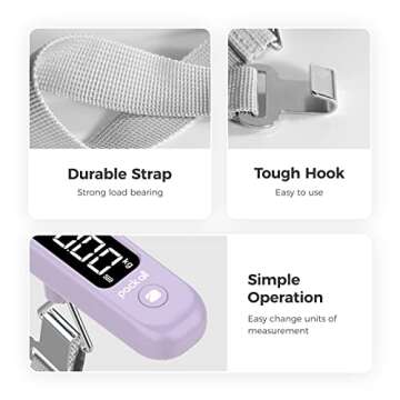 pack all 110 Lbs Luggage Scale, Digital Handheld Baggage Scale, Travel Suitcase Weight Scale with LCD Display, Battery Included, Purple