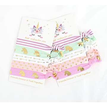 DDazzling Girls Unicorn Hair Ties Elastic Hair Ties Party Favors (Rose Pink White Green)