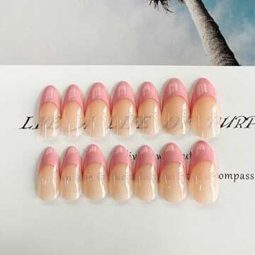 DANMANR Square Press on Nails Short Fake Nails French Acrylic Full Cover False Nails for Women and G...