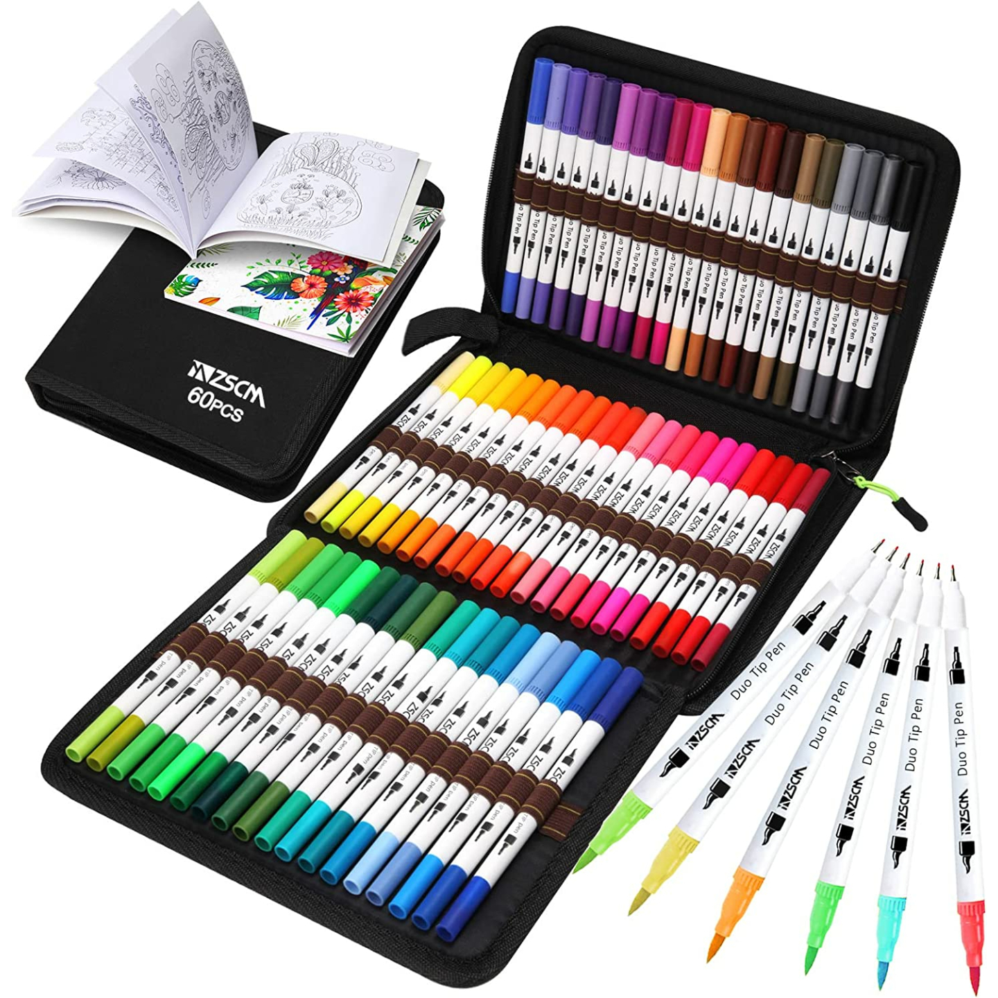 60 Color Duo Tip Brush Markers - ZSCM Art Set