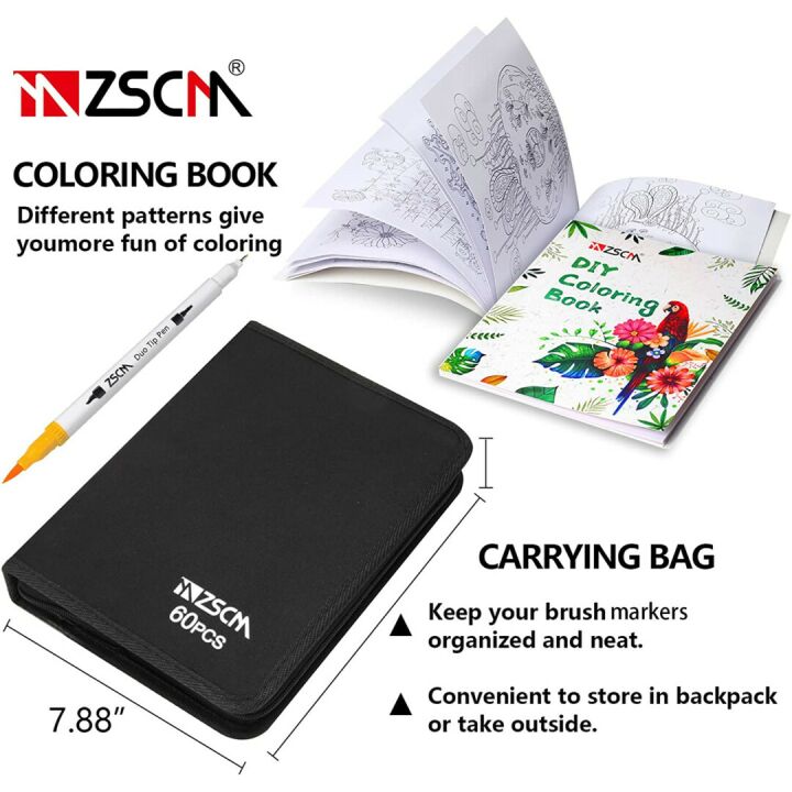 60 Color Duo Tip Brush Markers - ZSCM Art Set