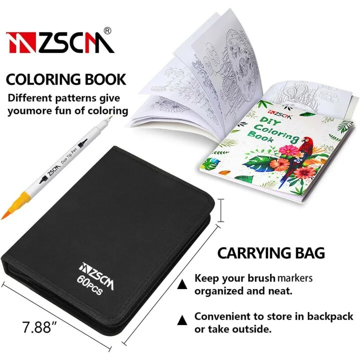 60 Color Duo Tip Brush Markers - ZSCM Art Set