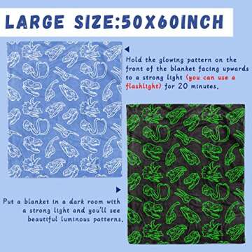 Dinosaur Blanket Gifts Toys for Kids Boys Glow in The Dark Blanket Cute Soft Fuzzy Blue Dino Fleece Throw Blanket for Teens Boys Toddlers Birthday