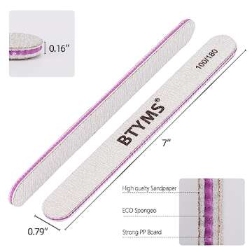BTYMS 100 Pieces Nail Files 100/180 Grit Double Sided Emery Board Reusable Buffering Files for Natural Nails and Acrylic Nails