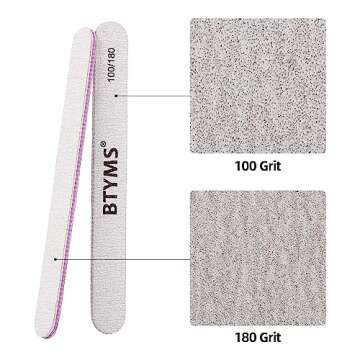 BTYMS 100 Pieces Nail Files 100/180 Grit Double Sided Emery Board Reusable Buffering Files for Natural Nails and Acrylic Nails