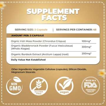 ORGANICS NATURE Irish Sea Moss Capsules 45 Servings | High Potency Sea Moss Pills | Immunity Sea Mos...