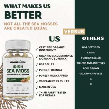 ORGANICS NATURE Irish Sea Moss Capsules 45 Servings | High Potency Sea Moss Pills | Immunity Sea Moss Supplement for Lung Detox, Energy, Bone & Joint Support 90 Vegan Capsules