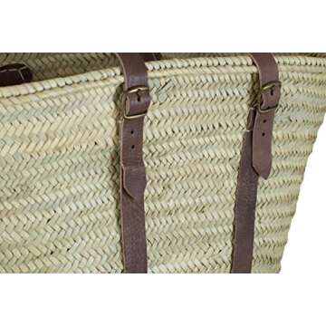 Handwoven Moroccan Palm Leaf Backpack with Leather Straps