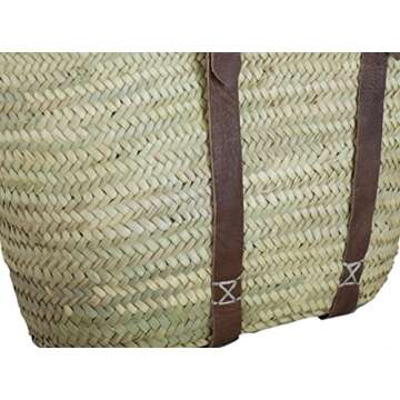 Handwoven Moroccan Palm Leaf Backpack with Leather Straps