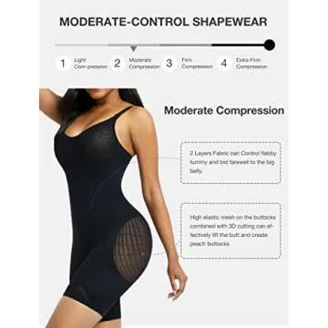 Lover-Beauty Shapewear Bodysuit Curvy Faja Body Shaper Tummy Control Stomach Snatched Seamless Body Suits, Black, XS/S