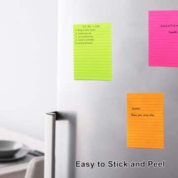 9 Pack Lined Sticky Notes 4x6 in Post Sticky Notes with Lines, 9 Bright Colors Large Ruled Post Sticky Colorful Super Sticking Power Memon Pads, Sticky Notes 4x6 for Office, Home, 35 Sheets/Pad