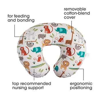 Boppy Original Nursing Pillow, Neutral Jungle Colors, Ergonomic Nursing Essentials for Bottle and Breastfeeding, Firm Fiber Fill, with Removable Pillow Cover, Machine Washable