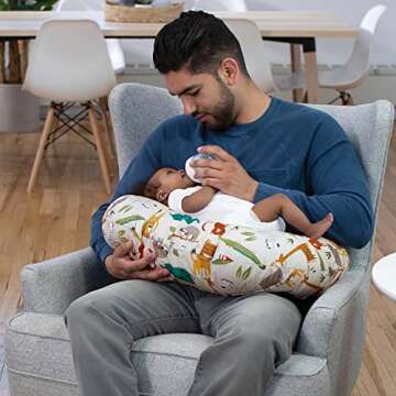 Boppy Original Nursing Pillow, Neutral Jungle Colors, Ergonomic Nursing Essentials for Bottle and Breastfeeding, Firm Fiber Fill, with Removable Pillow Cover, Machine Washable