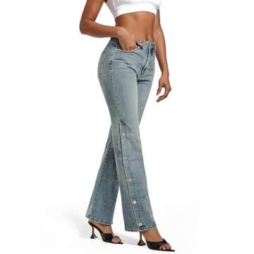 ETTELO Womens Jeans Hig Waisted Straight Leg Loose Stretchy Tummy Control Trendy Side Slit Jeans for Women 2025 (US, Numeric, 10, Regular, Regular, Medium Vintagr)