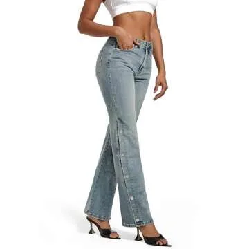 ETTELO Womens Jeans Hig Waisted Straight Leg Loose Stretchy Tummy Control Trendy Side Slit Jeans for...