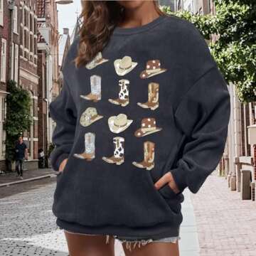 UNIQUEONE Boho Cow Skull Sweatshirt Women: Oversized Vintage Western Rodeo Graphic Tee Country Concert Outfits Pullover Tops