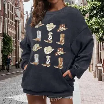 UNIQUEONE Boho Cow Skull Sweatshirt Women: Oversized Vintage Western Rodeo Graphic Tee Country Concert Outfits Pullover Tops