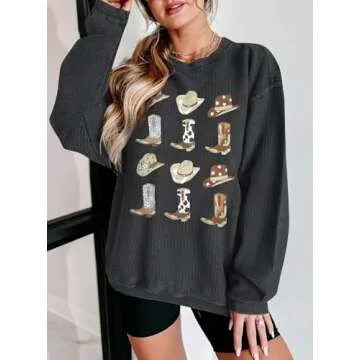 UNIQUEONE Boho Cow Skull Sweatshirt Women: Oversized Vintage Western Rodeo Graphic Tee Country Concert Outfits Pullover Tops