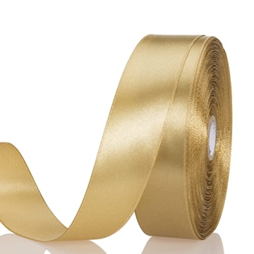 YASEO 1 Inch Champaign Gold Solid Satin Ribbon, 50 Yards Craft Fabric Ribbon for Gift Wrapping Flora...
