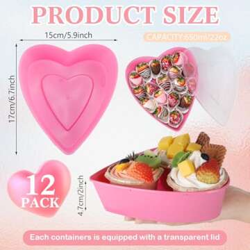 Yerliker 6 Pieces Valentine's Day Heart Shaped Storage Containers 22 oz / 650 ml Heart Shaped Box Pl...