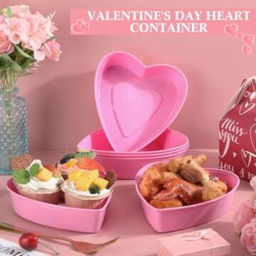 Yerliker 6 Pieces Valentine's Day Heart Shaped Storage Containers 22 oz / 650 ml Heart Shaped Box Plastic Storage Box with Lids Reusable Dessert Containers for Food Fruit Vegetable (Pink)