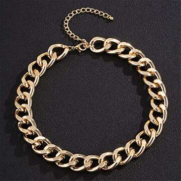 Ingemark Cuban Chunky Link Chain Choker Unisex Punk Style Thick Wide Necklace Jewelry (S3 Golden)