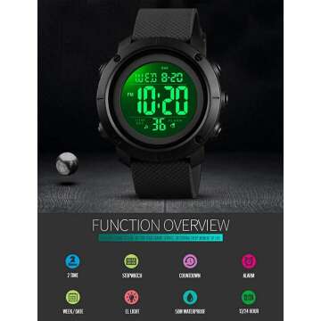 Big Boys Digital Sports Waterproof Watch (Black)