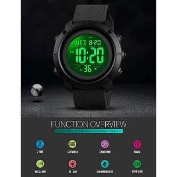 Big Boys Digital Sports Waterproof Watch (Black)