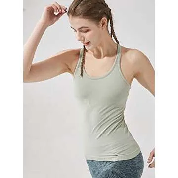 Yoga Racer Back Tank Top for Women with Built in Bra,Women's Padded Sports Bra Fitness Workout Running Shirts (Grayish Green, Small)