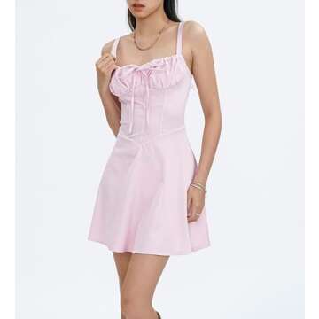 Clrisfloy Women Spaghetti Strap Bodycon Dress Pleated Ruffle Hem Sleeveless Mini Dress Low Cut Night Out Club Dresses