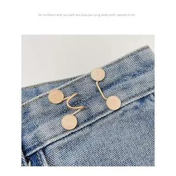 Qkari Jean Button Pins, Adjustable Jean Button, Detachable Jean Button Pin, No Sewing Required, Perfect Fit Instant Jean Button (Golden)