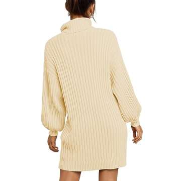 ANRABESS Women Oversized Sweater Dress Turtleneck Batwing Long Sleeve Ribbed Knit Loose 2024 Fall Winter Casual Short Dress A240xingse-S Apricot