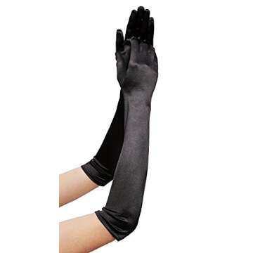qnprt 1920s Opera Satin Long Gloves 19.5" Elbow Length 12BL,Black