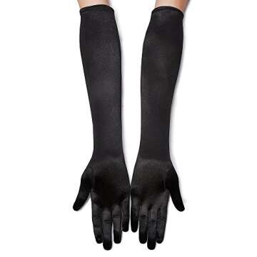 qnprt 1920s Opera Satin Long Gloves 19.5" Elbow Length 12BL,Black
