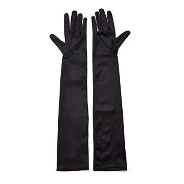 qnprt 1920s Black Satin Long Gloves for Elegant Occasions