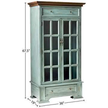 Stein World Furniture Hartford, Antique Blue and Wood Tone Display Cabinet
