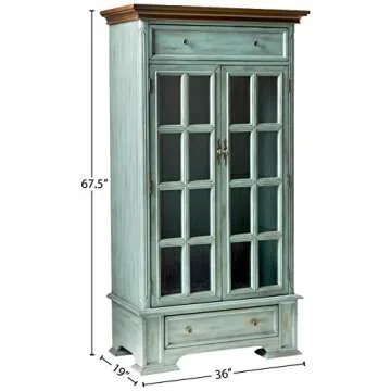 Stein World Furniture Hartford, Antique Blue and Wood Tone Display Cabinet