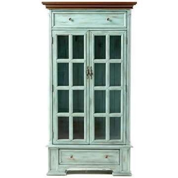 Stein World Furniture Hartford, Antique Blue and Wood Tone Display Cabinet