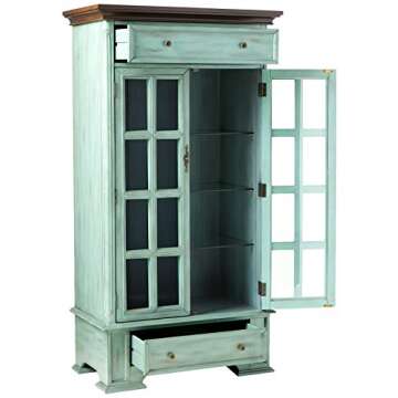 Stein World Furniture Hartford, Antique Blue and Wood Tone Display Cabinet