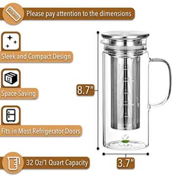 BTaT- Cold Brew Coffee Maker, Iced Coffee Maker, 1 Quart, 32 oz, Iced Tea Maker, Cold Brew Maker, Te...