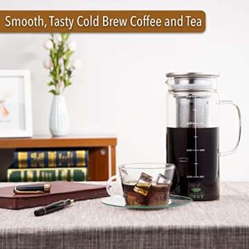 BTaT- Cold Brew Coffee Maker, Iced Coffee Maker, 1 Quart, 32 oz, Iced Tea Maker, Cold Brew Maker, Tea Pitcher, Coffee Accessories, Iced Tea Pitcher, Cold Brew System, Cold Brew Pitcher